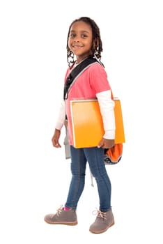 Young girl student posing isolated in white