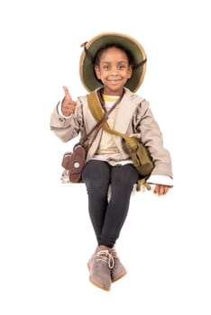 Young girl with Safari clothes isolated in white