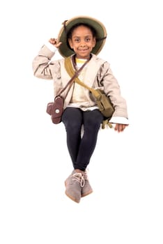 Young girl with Safari clothes isolated in white