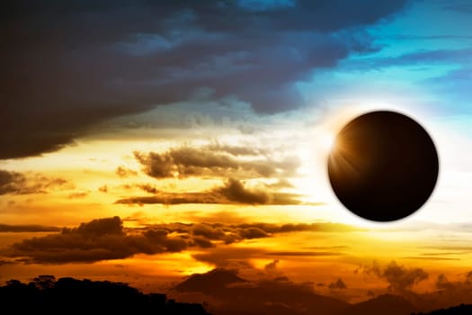 Total solar eclipse over the dark sky