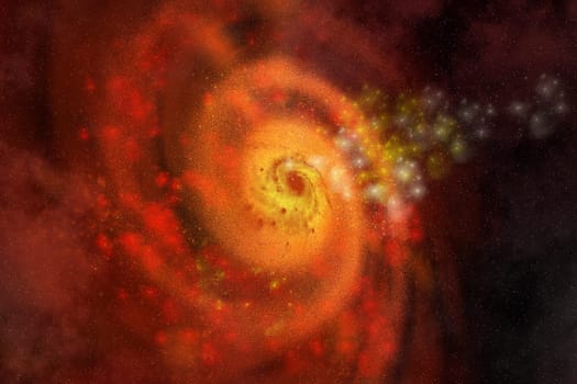 A galaxy swirls with numerous stars as rays radiate out from its center.