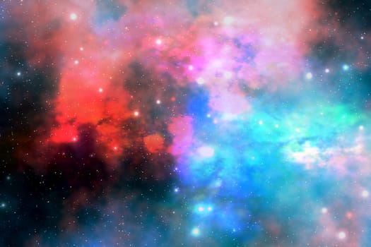 Cloud and star remnants after a supernova explosion spread out throughout the cosmos.