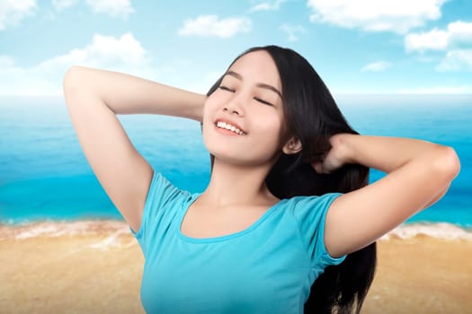 Free happy woman enjoying nature. Freedom concept
