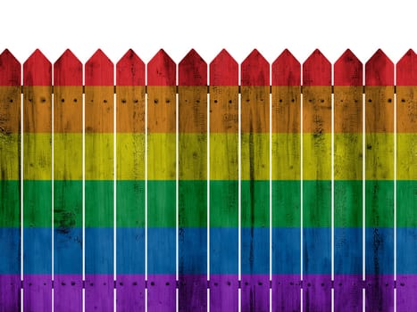 Gay flag rainbow on wooden fence texture. LGBT Concept