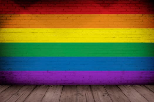 Rainbow flag painted on old brick wall texture background