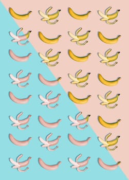 The group of fresh bananas against the colorful background