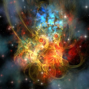 A deep space nebula with filaments looks like a princess with a crown.