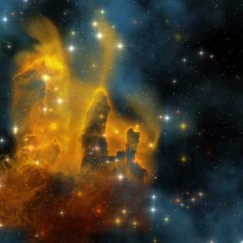 The Eagle Nebula having towers of gaseous cluods is a young open cluster of stars.