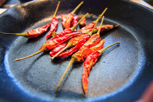 The Red hot natural chili pepper pod realistic image on the black disk