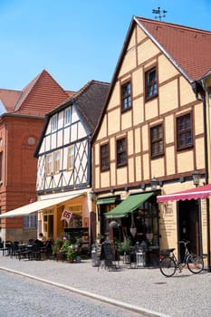 historic buildings in a shopping street in Tangermünde