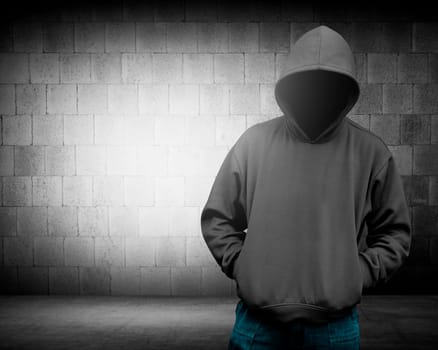 Computer hacker silhouette of hooded man. Threat of your security