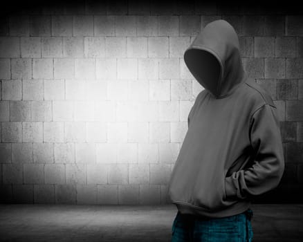 Computer hacker silhouette of hooded man. Threat of your security