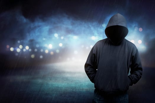 Man in hoodie shirt is hacker. Computer security concept