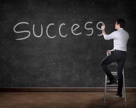 Asian business person drawing success on the board