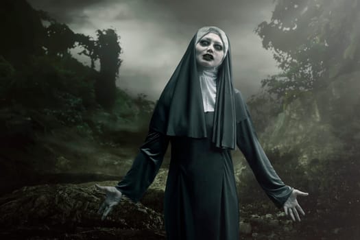 Scary devil nun for halloween concept image