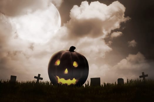 Jack O'Lantern on the graveyard. Halloween concept