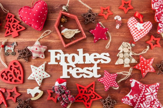 Rustic wooden background with colorful decoration for Christmas