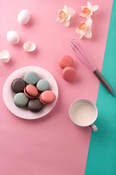 The cookies with cream on pink background