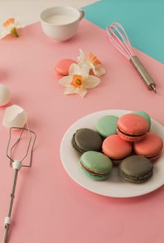 The cookies with cream on pink background
