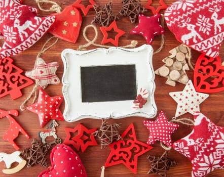 Rustic wooden background with colorful decoration for Christmas