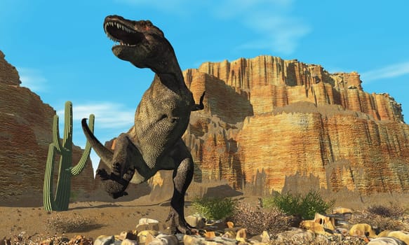 Tyrannosaurus Rex dinosaur shows how powerful and fierce he is.