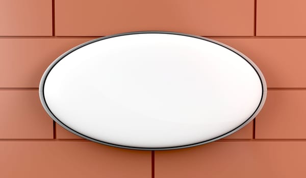 White oval signboard on the wall, front view