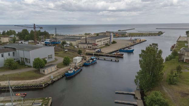 Harbor Roja Latvia Aerial view of countryside drone top view
