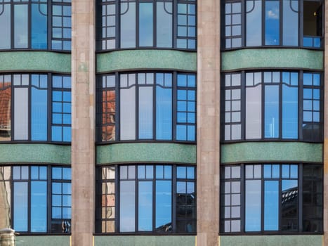 Detail of the façade of the reconstructed WMF House in Berlin-Mitte on Leipziger Straße,opposite the Telecommunications Museum.