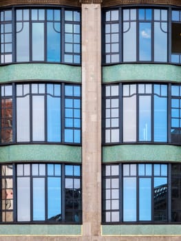 Detail of the façade of the reconstructed WMF House in Berlin-Mitte on Leipziger Straße,opposite the Telecommunications Museum.