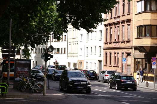 Mainz,Germany - August 21,2017: Holzhofstraße in downtown Mainz at the Roman Theater with shops and shops on August 21,2017 in Mainz.