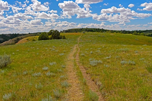 Old Trail Across the Rolling Plains in Theodore Roosevelt National Park in North Dakota