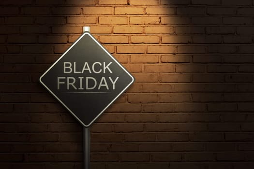 Black Friday on the black road sign with light streetlight