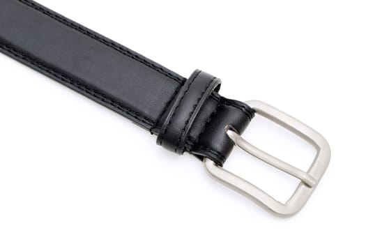 black leather belt with classic metallic buckle