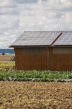 Photovoltaic solar cells on a roof alternative energy in outdoor sunshine