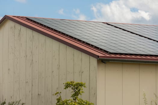 Photovoltaic solar cells on a roof alternative energy in outdoor sunshine