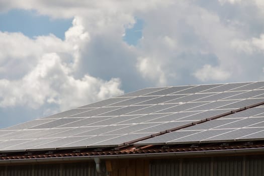 Photovoltaic solar cells on a roof alternative energy in outdoor sunshine