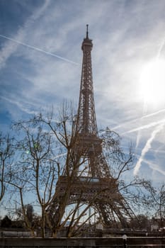 eiffeltower in paris landmark in front of blue sky in spring architecture view