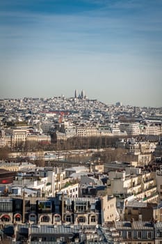 Skyline of Paris with cityscape on the Saine with blue sky in summer