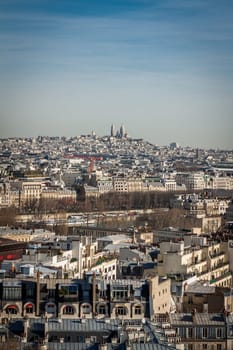 Skyline of Paris with cityscape on the Saine with blue sky in summer