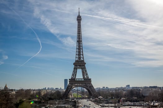 eiffeltower in paris landmark in front of blue sky in spring architecture view
