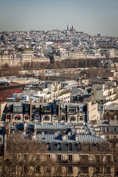 Skyline of Paris with cityscape on the Saine with blue sky in summer