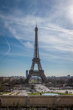 eiffeltower in paris landmark in front of blue sky in spring architecture view