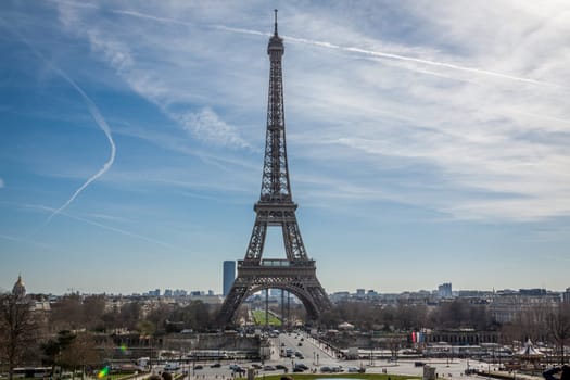 eiffeltower in paris landmark in front of blue sky in spring architecture view
