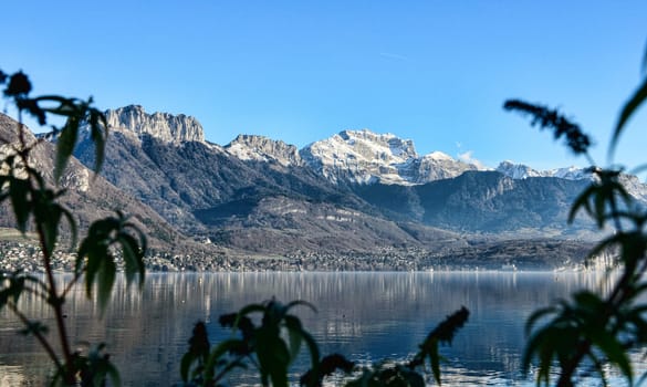 Lake Annecy in France in autumn at sunset