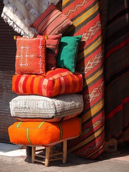 cushions on the open market in Marakesh Morocco