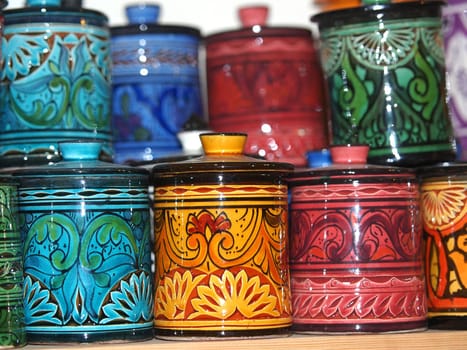 clay pots on open market