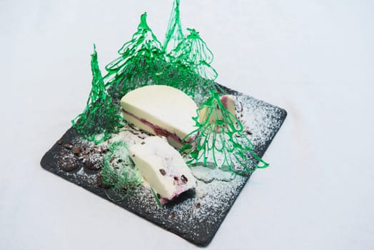 New year ice cream with caramel green christmas tree