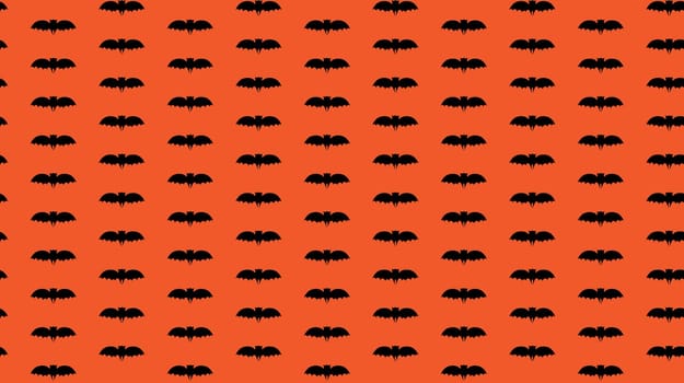 Halloween seamless pattern swarm of black bat on orange bg. Beautiful vector background for decoration halloween designs. Cute minimalistic texture illustration.