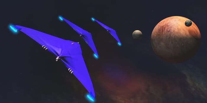 Three spaceships from Earth travel to a planet near the Crab Nebula.