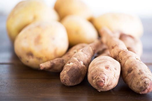 Jerusalem artichokes and potatoes for cooking